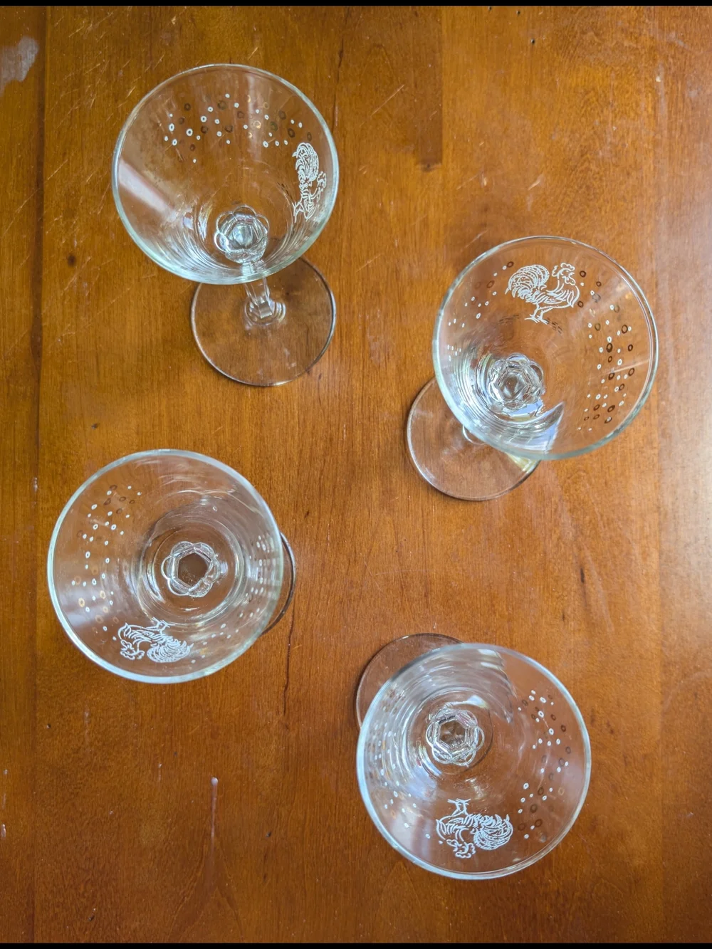 Vintage Libbey Drunken Rooster MCM Cocktail Glasses - Set of 4 - White & Gold